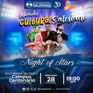 Afiche del Miércoles Cultural Salesiano - Night of Stars